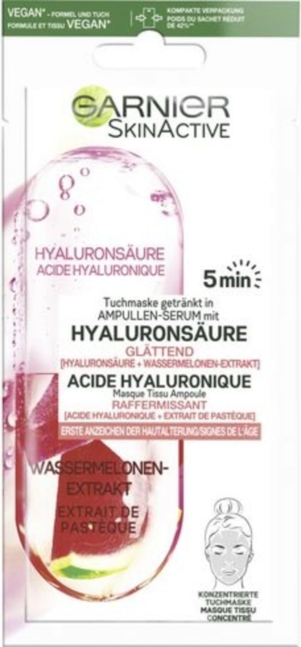 SkinActive Hyaluronsäure Tuchmaske getränkt in Ampullen-Serum