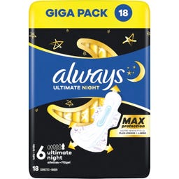 Damenbinden Ultimate Night Max Protection mit Flügeln Monatspaket - 54 Stück
