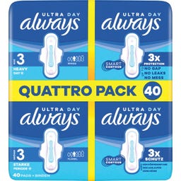 Ultra Damenbinden Größe 3 - Long Plus mit Flügeln Quattropack 40 - 40 Stück