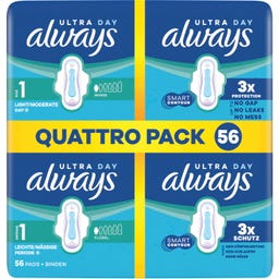 Ultra Damenbinden Größe 1 - Normal mit Flügeln Quattropack 56 - 56 Stück