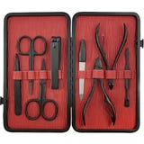Rahmenmanik&uuml;re Etui, 8-teilig, Schwarz & Rot