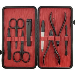 Rahmenmaniküre Etui, 8-teilig, Schwarz & Rot - 1 Stk