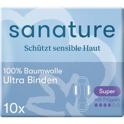 100% Baumwolle Ultra Binden Super mit Flügeln - 10 Stück
