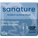 Sanature 100% Bomull Ultra Nattbindor med vingar - 10 Stycken