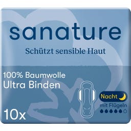 100% Baumwolle Ultra Binden Nacht mit Flügeln - 10 Stück