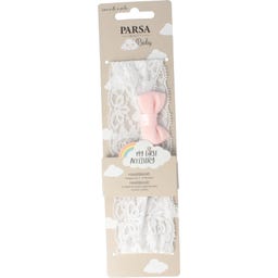 Baby Haarband weiß Spitze mit rosa Schleife - 1 Stk