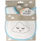 PARSA Beauty White Baby Bib with Blue Trim