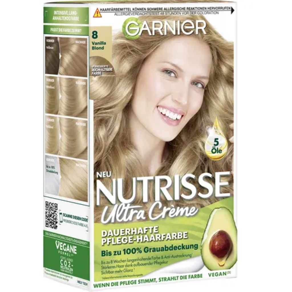 GARNIER Nutrisse Ultra Creme dauerhafte Pflege-Haarfarbe Nr. 8 Vanilla Blond  - oh feliz