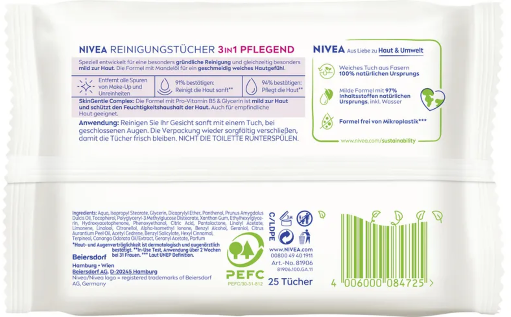 NIVEA Pflegende Reinigungstücher - 25 Stk