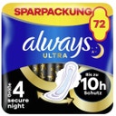 Ultra Secure Night Compresa Alas, Talla 4 - 72 unidades