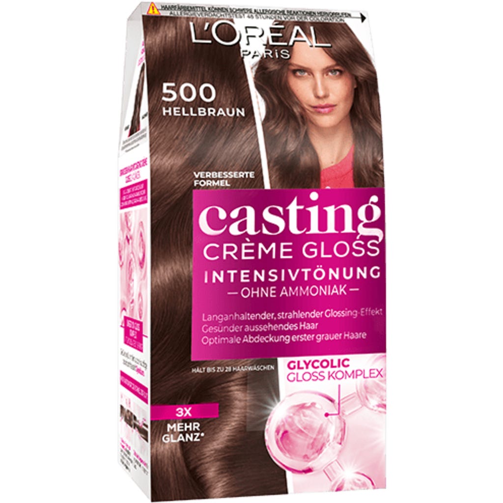 L'Oréal Casting Creme Gloss 500 Hellbraun – Ammoniafreie Haarfarbe, Pflegende Coloration