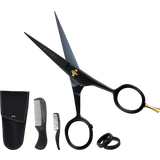 German Steel Beard & Mustache Scissors with Finger Rest - black  -5" + 2 combs & carrying pouch