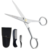 Premium Beard & Mustache Scissors - German Steel - silver - 5" + 2 combs & carrying pouch