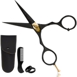 Premium Beard & Mustache Scissors - Japanese Steel - black - 5.5'' + comb & carrying pouch