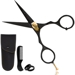 Premium Beard & Mustache Scissors - Japanese Steel - black - 5.5'' + comb & carrying pouch - 1 Stk