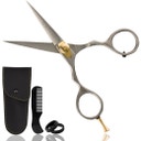 Premium Beard & Mustache Scissors - Japanese Steel - silver - 5.5 + comb & carrying pouch - 1 Stk