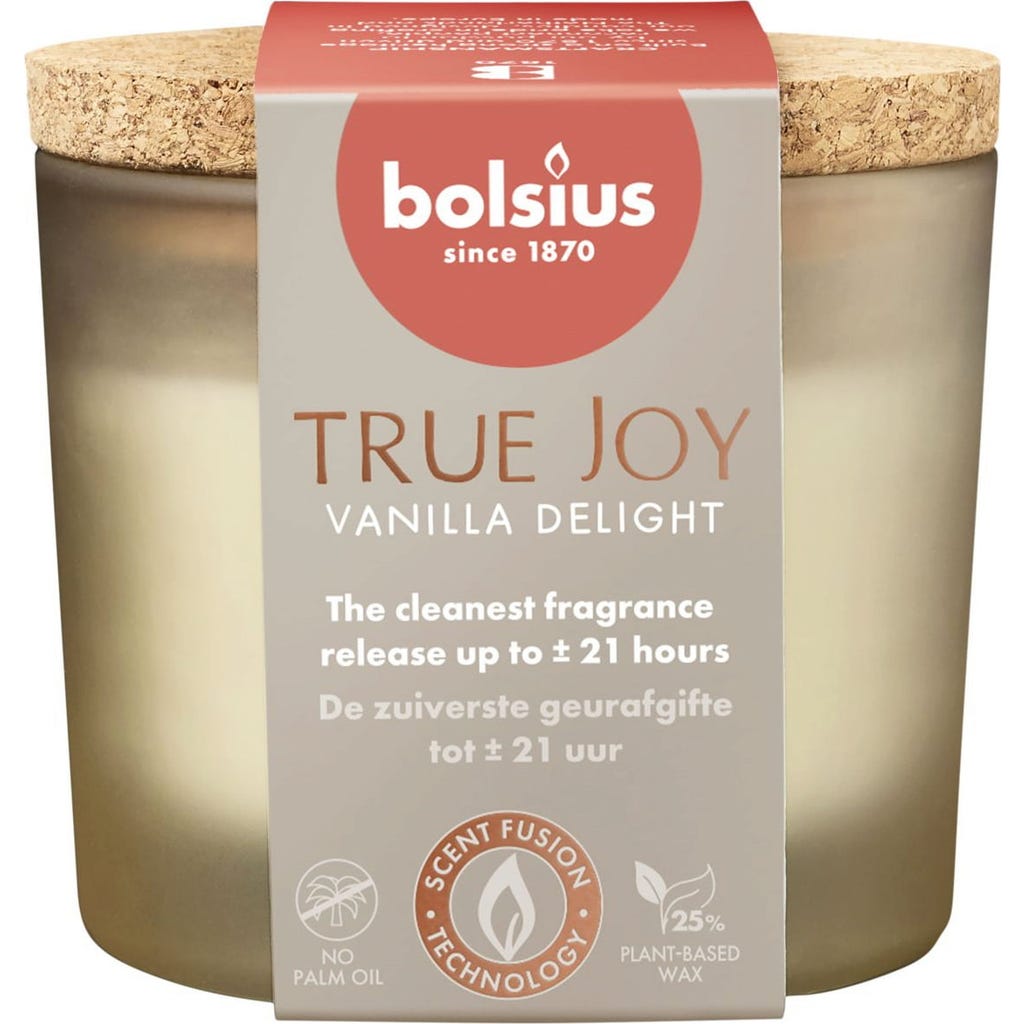 bolsius True Joy Duftkerze mit Korkdeckel