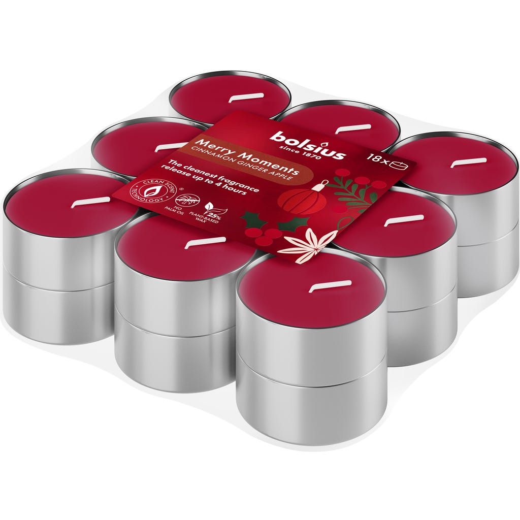 Bougie Chauffe-plat Parfumée Bolsius Merry Moments - Parfum Cannelle Gingembre Pomme - Brûle 8h - Cire Végétale Sans Huile De Palme